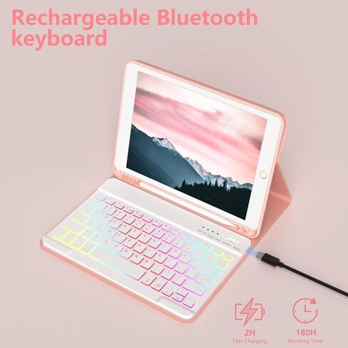 حافظة لوحة مفاتيح iPad الجيل التاسع الجديدة 10.2 بوصة 2021/(الجيل الثامن) 2020/(الجيل السابع) 2019، حافظة لوحة مفاتيح بإضاءة خلفية 7 ألوان لجهاز iPad 10.2 بوصة /iPad Air 3 10.5 بوصة (الجيل الثالث)/iPad Pro 10.5 بوصة مع حامل قلم رصاص( أرجواني) in Kuwait