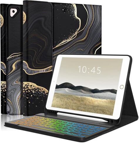 حافظة لوحة مفاتيح iPad الجيل التاسع الجديدة 10.2 بوصة 2021/(الجيل الثامن) 2020/(الجيل السابع) 2019، حافظة لوحة مفاتيح بإضاءة خلفية 7 ألوان لجهاز iPad 10.2 بوصة /iPad Air 3 10.5 بوصة (الجيل الثالث)/iPad Pro 10.5 بوصة مع حامل قلم رصاص( أرجواني) in Kuwait