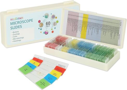 Microscope Slides for Kids Ages 8+, 60 Prepared Microscope Slides with Specimens of Animals Plants Microbe Cells and Tissue Anatomy, Customized Prepared Slides for 3rd-8th Grade Kids Students in Saudi Arabia