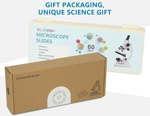 Microscope Slides for Kids Ages 8+, 60 Prepared Microscope Slides with Specimens of Animals Plants Microbe Cells and Tissue Anatomy, Customized Prepared Slides for 3rd-8th Grade Kids Students in Saudi Arabia