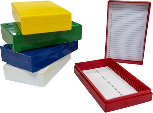 5PCS Microscope Slide Storage Box, 25-Place Plastic Microscope Slide Holder with Foam Liner for 25mm × 75mm Microslide, Assorted Colors in Kuwait