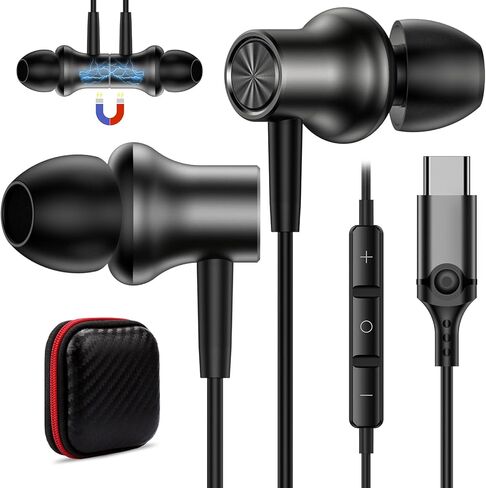 COOYA USB C سماعة رأس سلكية من النوع C لهاتف iPhone 15 Pro Max iPad Mini 6 سماعة أذن عزل الضوضاء المغناطيسية + ميكروفون لهاتف Samsung Galaxy S23 FE S22 Ultra S21 S20 A54 Flip5 4 A53 Pixel 8 7 Oneplus in Kuwait