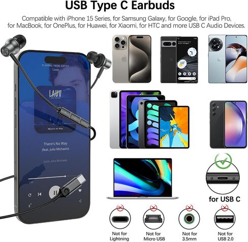 COOYA USB C سماعة رأس سلكية من النوع C لهاتف iPhone 15 Pro Max iPad Mini 6 سماعة أذن عزل الضوضاء المغناطيسية + ميكروفون لهاتف Samsung Galaxy S23 FE S22 Ultra S21 S20 A54 Flip5 4 A53 Pixel 8 7 Oneplus in Kuwait