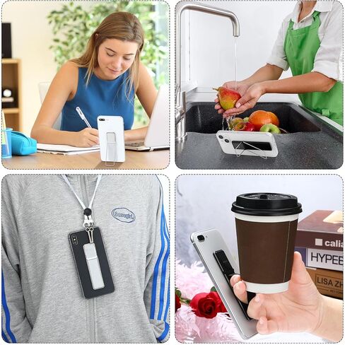 4 Pieces Phone Grip Strap Telescopic Phone Kickstand Elastic Finger Holer Hand Strap Adhesive Loop for Phone Grip with Stand Compatible with Most Smartphones (Black, Rose Gold) in Kuwait