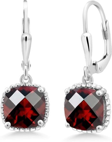 Gem Stone King 925 Sterling Silver Black Onyx Earrings For Women (4.22 Cttw, Gemstone Birthstone, Cushion Checkerboard Cut 8MM) in Kuwait