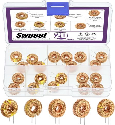 Swpeet 20Pcs 5 Sizes 22UH-10A 50UH-5A 100UH-6A 220UH-5A 330UH-3A Toroid Magnetic Core Inductor Copper Wire Wind Wound Assortment Kit, Inductance Coil Perfect for Transformers DIY Circuit Board in Saudi Arabia