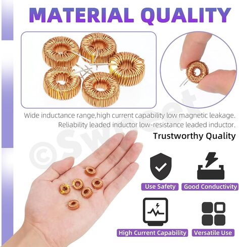 Swpeet 20Pcs 5 Sizes 22UH-10A 50UH-5A 100UH-6A 220UH-5A 330UH-3A Toroid Magnetic Core Inductor Copper Wire Wind Wound Assortment Kit, Inductance Coil Perfect for Transformers DIY Circuit Board in Saudi Arabia