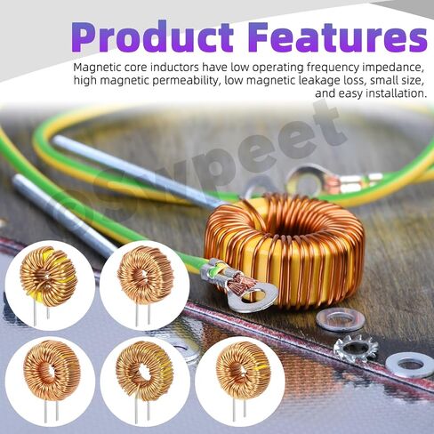 Swpeet 20Pcs 5 Sizes 22UH-10A 50UH-5A 100UH-6A 220UH-5A 330UH-3A Toroid Magnetic Core Inductor Copper Wire Wind Wound Assortment Kit, Inductance Coil Perfect for Transformers DIY Circuit Board in Saudi Arabia
