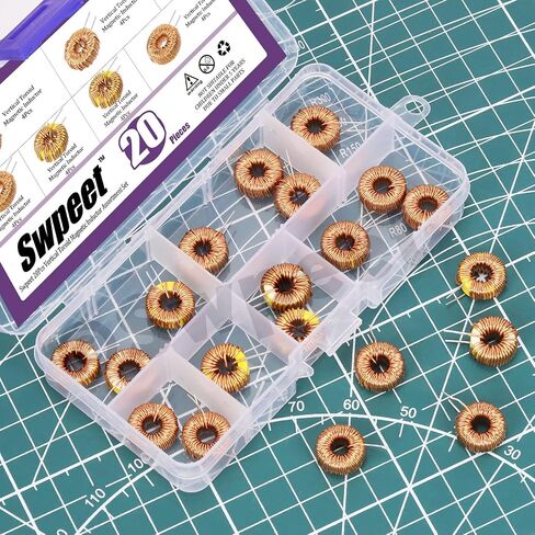 Swpeet 20Pcs 5 Sizes 22UH-10A 50UH-5A 100UH-6A 220UH-5A 330UH-3A Toroid Magnetic Core Inductor Copper Wire Wind Wound Assortment Kit, Inductance Coil Perfect for Transformers DIY Circuit Board in Saudi Arabia