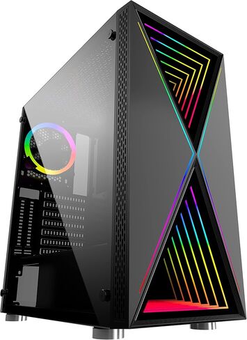 Bgears b-BlackWidow-RGB Black Gaming PC ATX case, Special Ripple effect Front Panel, Tempered Glass side. 2 x USB3.0, 3 x PWM 120mm ARGB Fans, Fan Controller with Remote, Support up to EATX board in Saudi Arabia
