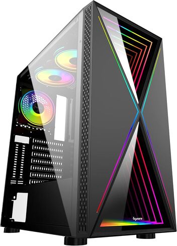 Bgears b-BlackWidow-RGB Black Gaming PC ATX case, Special Ripple effect Front Panel, Tempered Glass side. 2 x USB3.0, 3 x PWM 120mm ARGB Fans, Fan Controller with Remote, Support up to EATX board in Saudi Arabia