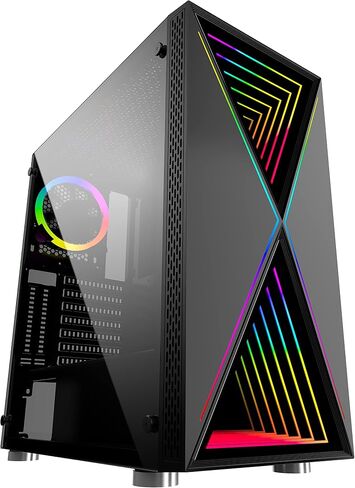 Bgears b-BlackWidow-RGB Black Gaming PC ATX case, Special Ripple effect Front Panel, Tempered Glass side. 2 x USB3.0, 3 x PWM 120mm ARGB Fans, Fan Controller with Remote, Support up to EATX board in Saudi Arabia