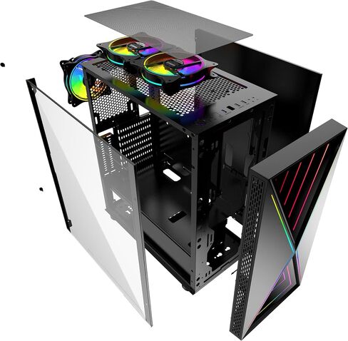 Bgears b-BlackWidow-RGB Black Gaming PC ATX case, Special Ripple effect Front Panel, Tempered Glass side. 2 x USB3.0, 3 x PWM 120mm ARGB Fans, Fan Controller with Remote, Support up to EATX board in Saudi Arabia