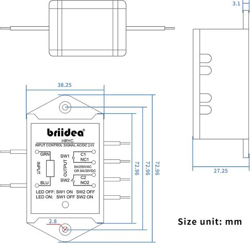 DPST 1NO 1NC 8Amp وحدة تتابع الطاقة، Briidea 24V AC/DC جهد التحكم في مرحل الطاقة، أبيض in Kuwait