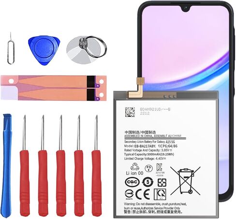 بطارية HamnaKhu Galaxy A12، EB-BA217ABY 6000 مللي أمبير في الساعة بديلة عالية السعة لهاتف Samsung Galaxy A12 SM-A125U SM-A125F SM-A125M مع مجموعة أدوات إصلاح كاملة in Kuwait