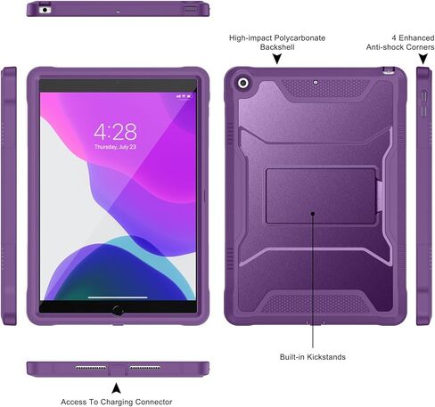 حافظة Soke لجهاز iPad الجيل التاسع/الثامن/السابع مقاس 10.2 بوصة (إصدار 2021/2020/2019)، غطاء واقٍ متين مقاوم للصدمات مع مسند مدمج لجهاز Apple iPad 10.2 بوصة - أزرق داكن in Kuwait