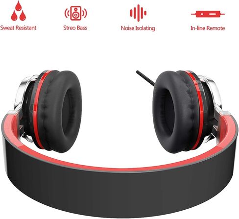 ELECDER i39 Headphones with Microphone Foldable Lightweight Adjustable On Ear Headsets with 3.5mm Jack for Cellphones Computer MP3/4 Kindle School Red/Black in Kuwait