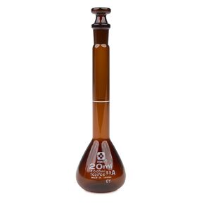 VEE GEE Scientific 2307A-20 Borosilicate Glass SIBATA Class A Amber Volumetric Flasks, Ground Stopper, 20 mL Capacity (Pack of 6)