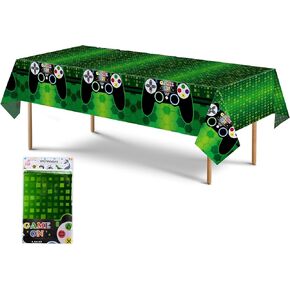 WERNNSAI Video Game Table Covers - 2 PCS 108'' x 54'' Disposable Printed Plastic Tablecloth, Party Supplies for Kids Player Geek Game Themed Party Decoration