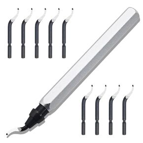Swivel Deburring Tool & 10 Extra Heavy Duty HSS Mixed Blades, Deburring Tool for Metal, Resin, PVC Pipes, Copper, Plastic and 3D Printed Edges, Burr Reamer Tool, Deburring Tool 3D Printing