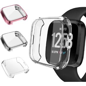 3 Packs Screen Protector Compatible Fitbit Versa Lite Edition, GHIJKL Ultra Slim Soft Full Cover Case for Fitbit Versa Lite Edition (Versa Lite: Black, Black, Black)