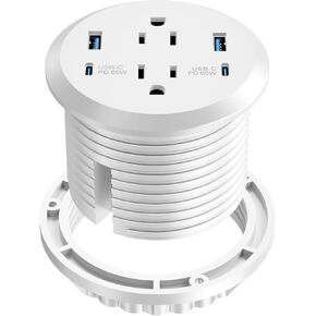 Desktop Power Grommet,GaN 65W USB C Fast Charging Port,2 AC Outlets,4 USB Ports in to The Top of Your Desk,Flush Mount Power Grommet 3-inch Hole,Countertop Outlet