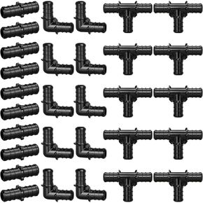 1/2" Poly PPSU Barb Crimp PEX Fitting, 30pcs PEX Fitting Combo, 10pcs Each Elbows Tees Straight Couplings, No Lead (30pcs, 1/2" Combo)