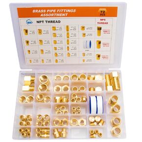 72 Pack Brass Pipe Fittings Assortment Kits NPT Adapter,Brass Reducer Hex Bushing Fitting,Hex Pipe Extension Fittings for Tub Spout/Shower,Hex Nipple,Reducing Hex Coupling,Pipe Head Brass Plug