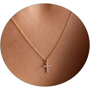 Cross Necklace for Women 14K Gold Plated Sideways Cross Necklace Set Dainty Simple Silver Cross Choker Trendy Cute Layered Gold Cross Pendant Chain Faith Jewelry Gift for Girls Kids