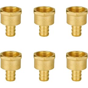 1/2" Pex Fittings, SUNGATOR 1/2 Pex Female Adapter, PEX 1/2" x 1/2" NPT Female Threaded Adapter, 1/2" Pex to 1/2" Female NPT, No Lead Brass 1/2" Pex Fittiings Set, ASTM F1807(6 Pack)