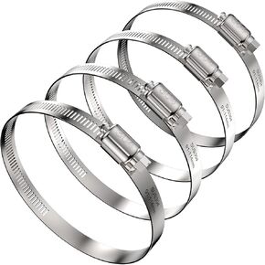 4 Pcs Hose Clamps 4 Inch, Hose Clamp for Dryer Vent, Stainless Steel Hose Clamps for Exhaust Hose, 3.5Inch-4.5Inch Adjustable Pipe Clamp for Plumbing, Automotive And Mechanical Application