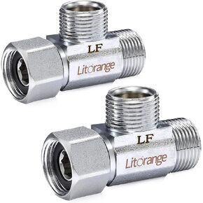 Litorange Lead-Free 2 PCS Brass Angle Stop Add-A-Tee Valve 3/8" Compression Inlet by 3/8" Compression Outlet by 3/8 Inch Easy Connect Tee