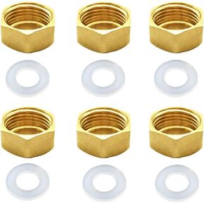 Joywayus Brass Plug Hex Head end Pipe caps 1/2" NPS Female Thread with Rubber Gasket (Pack of 6)