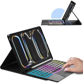 DOMEUN iPad Pro 11 Inch Case with Keyboard, Detachable Bluetooth Keyboard with 7-Color Backlight, Touchpad and Pencil Holder, Flip Stand Cover for iPad Pro 11" / iPad Air 4/5th 10.9" (Black)