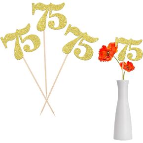 12 PCS Glitter Number 75 Centerpiece Sticks 75th Birthday Cake Toppers Seventy Five Table Flower Topper Decorations for 75th Birthday Anniversary Party Centerpiece Supplies Gold