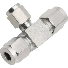 Stainless Steel 304 Compression Tube Fitting Reducing Tee 3/8" OD x 1/8" OD x 1/4" OD with Double Ferrule, 1pc