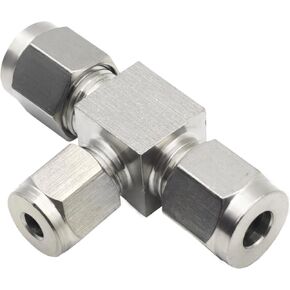 Stainless Steel 304 Compression Tube Fitting Reducing Tee 8mm OD x 6mm OD x 8mm OD with Double Ferrule, 1pc