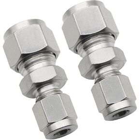 Stainless Steel 304 Compression Tube Fitting Reducing Union with Double Ferrule 1/8" OD x 1/4" OD Straight Connector, Pack of 2
