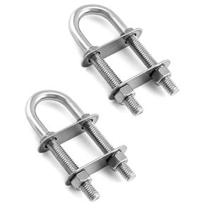 QWORK Marine Boat Stern Eye Tie Down U Bolt, 2 Pack, 3/8" Dia, 2-1/2" Thread Length, Stainless Steel