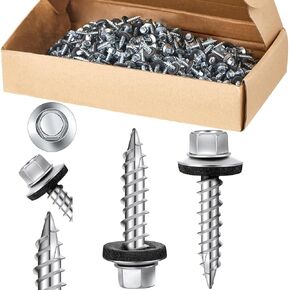 Tandefio 500 Pcs #10 x 1 Inch Hex Head Metal Roofing Screws with Rubber Washer Seal Galvanized Metal Roof Screws Self Starting Tapping Siding Sheet Metal Screws for Wood Panels Summer