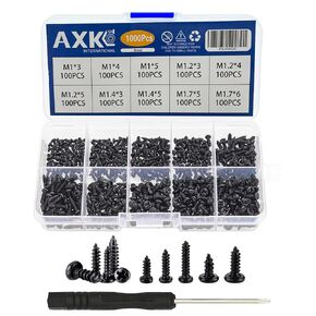1000PCS M1 M1.2 M1.4 M1.7 Phillips Round Head Self Tapping Small Screw Micro Screws Electronic Small Black Bolts Wood Screws Kit