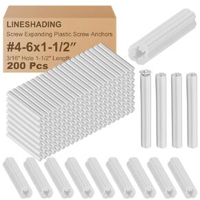 200 Pcs Expanding Plastic Screw Anchors 3/16" Hole White Plastic Anchors for Concrete Masonry Tile Cement Bolt Expansion Tube for #4,5,6 Screws, Fix to Wall Drywall or Other (1")