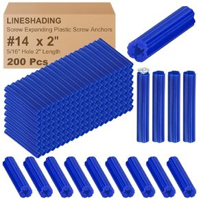 200 Pcs 5/16" Hole Screw Expanding Plastic Screw Anchors Blue Plastic Anchors Drywall Wall Expansion Pipe Bolt Expansion Tube for Hollow Walls Concrete Tile Cement Other Surface (1'')
