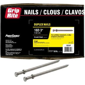 Grip Rite 3-1/2 بوصة 8 قياس (3 بوصة طول أعلى 9/32 بوصة أقل 11/32 بوصة، الحجم، بدون لون 16DUP 16D مسمار مزدوج مع عرقوب برايت، رأس مزدوج، 50 رطلاً in Kuwait
