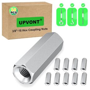 Hex Coupling Nuts, Rod Coupling Nuts 3/8"-16 UNC, 1-3/4" Length (10 PCS), Ideal for Threaded Rods & Studs, 1.75-Inch Length with Zinc Plating (10 PCS)