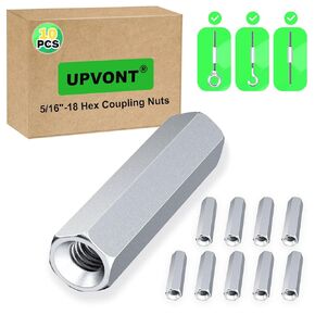 Hex Coupling Nuts, Rod Coupling Nuts 5/16"-18 UNC, 1-3/4" Length (10 PCS), Ideal for Threaded Rods & Studs, 1.75-Inch Length with Zinc Plating (10 PCS)