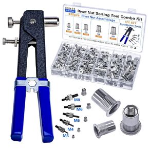 Pressure Rivet Nut Tool Kit, 430Pcs Metric Rivet Nut Combination (M8/M6/M5/M4/M3), Suitable for Furniture, Decoration, Automotive, Marine and Industrial Applications