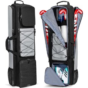 GOBUROUS 4 Sticks Field Hockey Bag with Shoulder Straps, Field Hockey Backpack with Separate Shoe Compartment and Multi Pockets for Field Hockey and Lacrosse Equipment