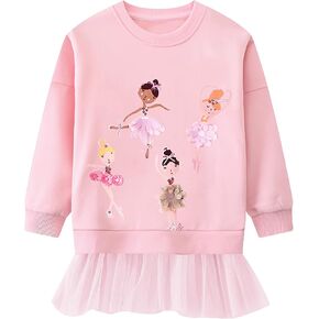 Toddler Girls Sweatshirt Dress Cotton Winter Long Sleeve Shirts with Tutu Skirts Kids Casual Pullover Outwear 2-7 Years
