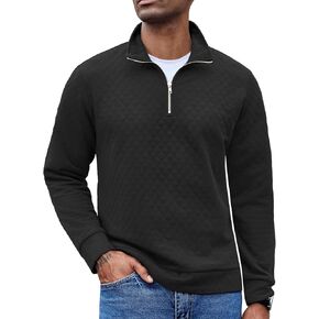 COOFANDY Men's Fashion Quarter Zip Pullover Mock Neck Long Sleeve Sweatshirt Casual Plaid Jacquard Polo Sweaters